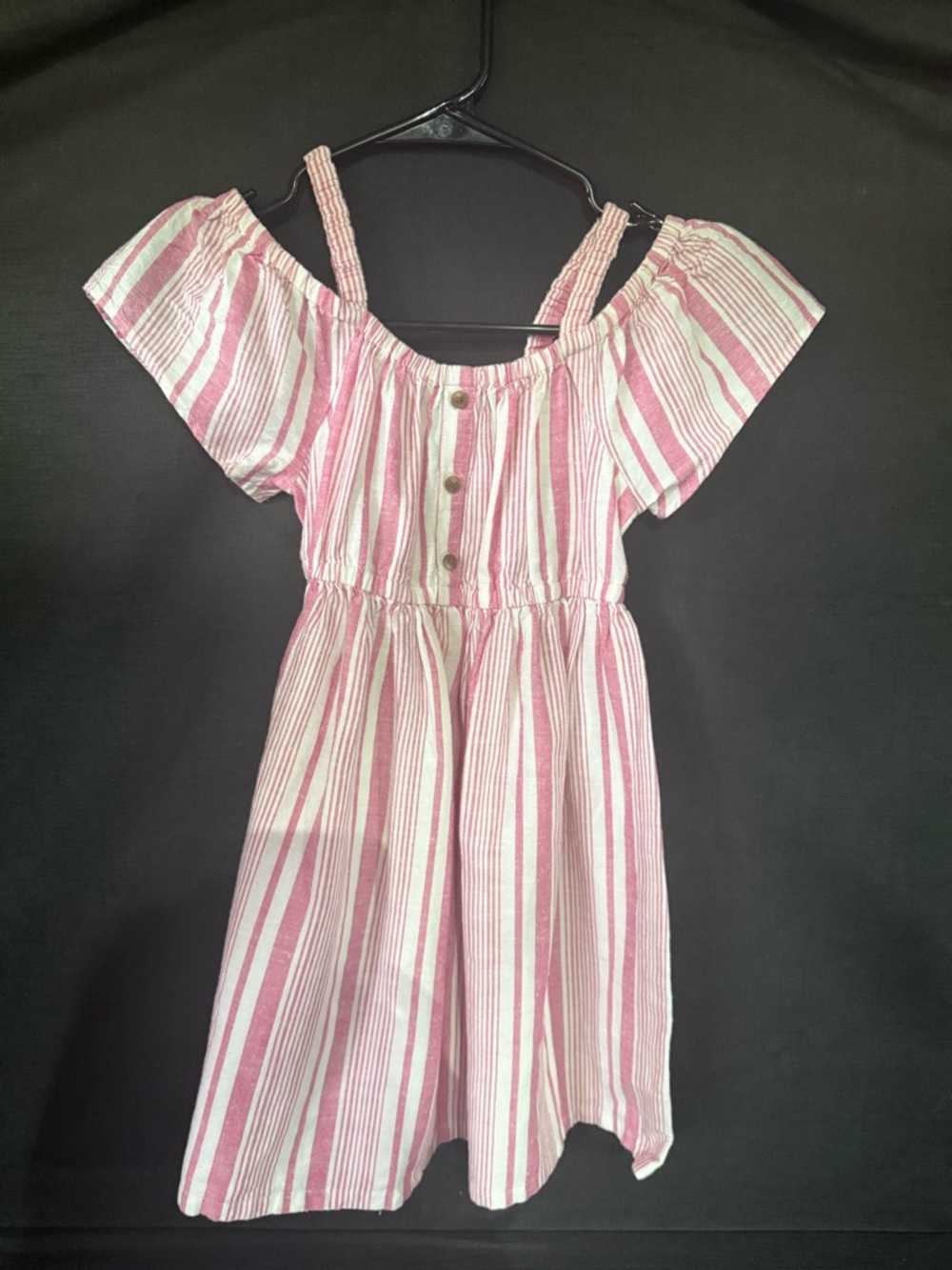 Old Navy Pink and White Striped Off-Shoulder Dress
